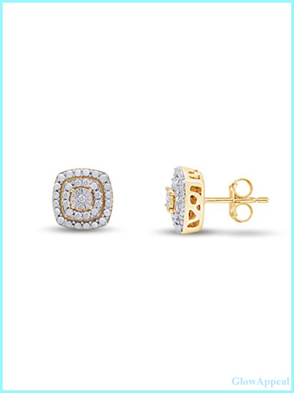 Cluster Stud Earrings 1/10 ctw Round Cut Natural Diamond 14k Yellow Gold Over